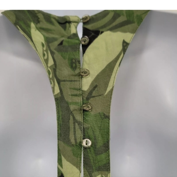 NWT.Japna Womens Sleeveless Halter Maxi Dress Size.MGreen Shirred Waist Tropical - Picture 3 of 7